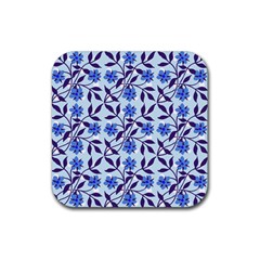 Blue Dot Floral Rubber Coaster (square)  by snowwhitegirl