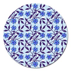 Blue Dot Floral Magnet 5  (round) by snowwhitegirl