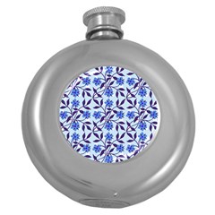 Blue Dot Floral Round Hip Flask (5 Oz) by snowwhitegirl