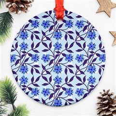 Blue Dot Floral Round Ornament (two Sides) by snowwhitegirl