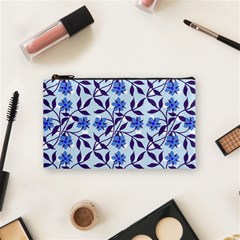 Blue Dot Floral Cosmetic Bag (small) by snowwhitegirl