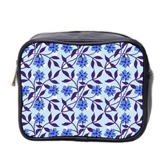 Blue Dot Floral Mini Toiletries Bag (two Sides) by snowwhitegirl