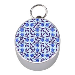 Blue Dot Floral Mini Silver Compasses by snowwhitegirl