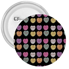 Valentine Hearts Black 3  Buttons by snowwhitegirl