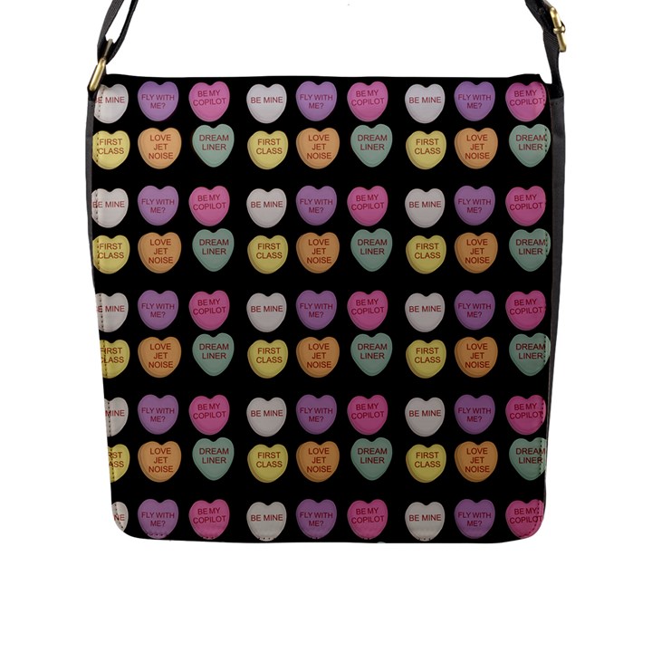 Valentine Hearts Black Flap Closure Messenger Bag (L)