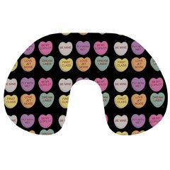 Valentine Hearts Black Travel Neck Pillows by snowwhitegirl