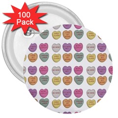 Valentine Hearts White 3  Buttons (100 Pack) 