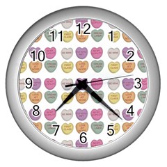 Valentine Hearts White Wall Clock (silver) by snowwhitegirl