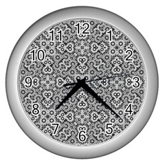 Geometric Stylized Floral Pattern Wall Clock (silver) by dflcprints