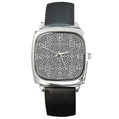 Geometric Stylized Floral Pattern Square Metal Watch by dflcprints