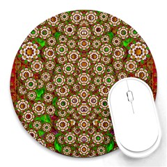 Flower Wreaths And Ornate Sweet Fauna Round Mousepads by pepitasart