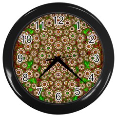 Flower Wreaths And Ornate Sweet Fauna Wall Clock (black) by pepitasart