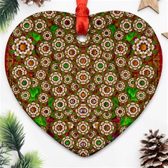 Flower Wreaths And Ornate Sweet Fauna Heart Ornament (two Sides) by pepitasart