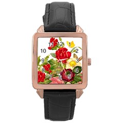 Flower Bouquet 1131891 1920 Rose Gold Leather Watch  by vintage2030