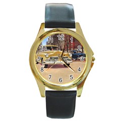 Retro Cars Round Gold Metal Watch by vintage2030