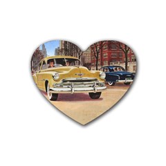 Retro Cars Rubber Coaster (heart)  by vintage2030