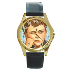 Retro Boy Round Gold Metal Watch by vintage2030