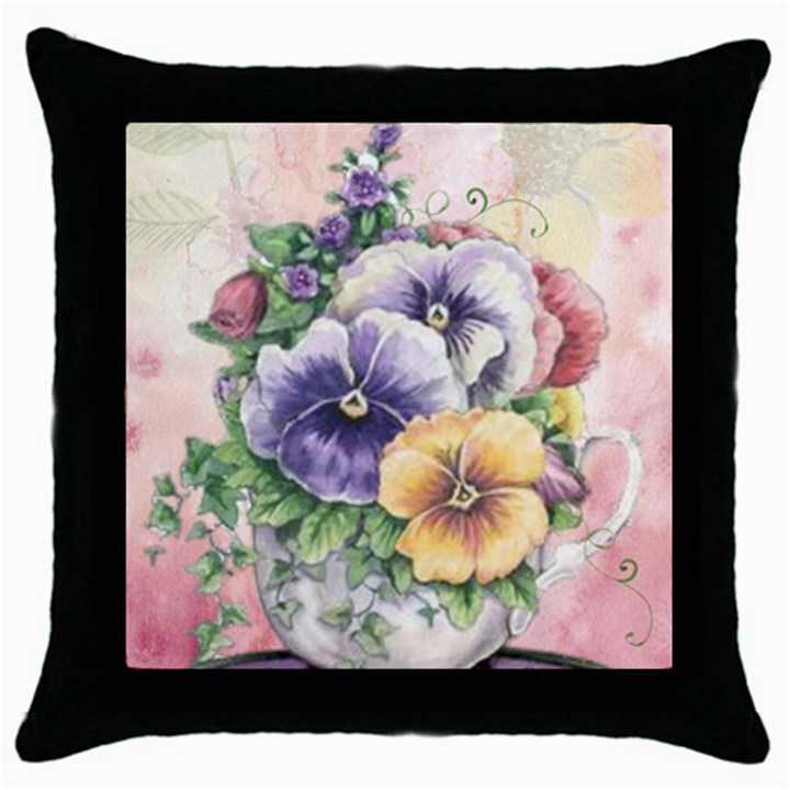 Lowers Pansy Throw Pillow Case (Black)