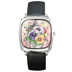 Lowers Pansy Square Metal Watch