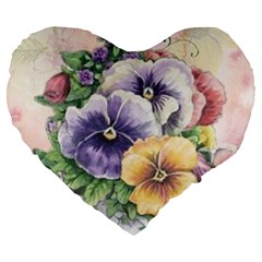 Lowers Pansy Large 19  Premium Heart Shape Cushions