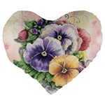 Lowers Pansy Large 19  Premium Flano Heart Shape Cushions Back