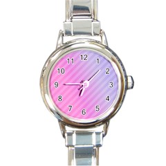 Diagonal Pink Stripe Gradient Round Italian Charm Watch by Sapixe