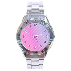 Diagonal Pink Stripe Gradient Stainless Steel Analogue Watch by Sapixe