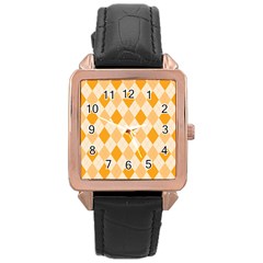 Argyle Pattern Seamless Design Rose Gold Leather Watch 