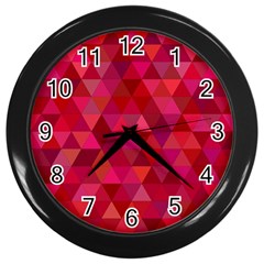 Maroon Dark Red Triangle Mosaic Wall Clock (black) by Sapixe