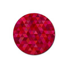 Maroon Dark Red Triangle Mosaic Rubber Coaster (round)  by Sapixe