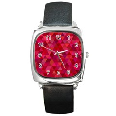 Maroon Dark Red Triangle Mosaic Square Metal Watch