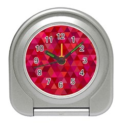 Maroon Dark Red Triangle Mosaic Travel Alarm Clock by Sapixe