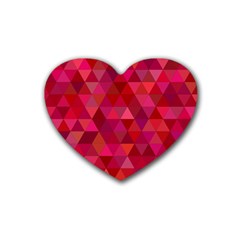 Maroon Dark Red Triangle Mosaic Heart Coaster (4 Pack)  by Sapixe