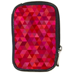 Maroon Dark Red Triangle Mosaic Compact Camera Leather Case by Sapixe