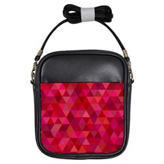 Maroon Dark Red Triangle Mosaic Girls Sling Bag by Sapixe