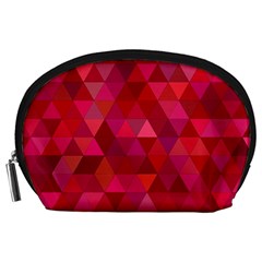 Maroon Dark Red Triangle Mosaic Accessory Pouch (large) by Sapixe