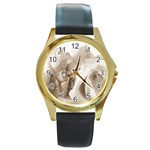 Vintage Rose Shabby Chic Background Round Gold Metal Watch Front