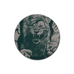 Angry Male Lion Pattern Graphics Kazakh Al Fabric Rubber Coaster (round)  by Sapixe