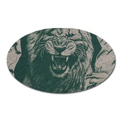 Angry Male Lion Pattern Graphics Kazakh Al Fabric Oval Magnet by Sapixe