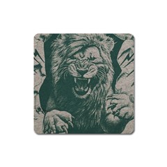 Angry Male Lion Pattern Graphics Kazakh Al Fabric Square Magnet by Sapixe