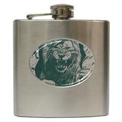 Angry Male Lion Pattern Graphics Kazakh Al Fabric Hip Flask (6 Oz) by Sapixe