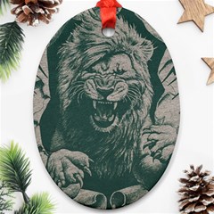 Angry Male Lion Pattern Graphics Kazakh Al Fabric Oval Ornament (two Sides) by Sapixe