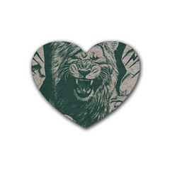 Angry Male Lion Pattern Graphics Kazakh Al Fabric Rubber Coaster (heart)  by Sapixe