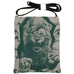 Angry Male Lion Pattern Graphics Kazakh Al Fabric Shoulder Sling Bag by Sapixe