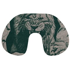 Angry Male Lion Pattern Graphics Kazakh Al Fabric Travel Neck Pillows by Sapixe