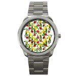 Rose Pattern Roses Background Image Sport Metal Watch Front