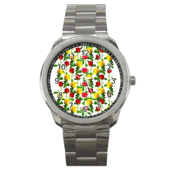 Rose Pattern Roses Background Image Sport Metal Watch