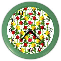 Rose Pattern Roses Background Image Color Wall Clock by Sapixe