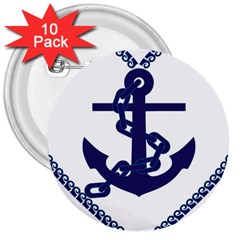 Anchor Chain Nautical Ocean Sea 3  Buttons (10 Pack)  by Sapixe