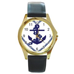 Anchor Chain Nautical Ocean Sea Round Gold Metal Watch by Sapixe